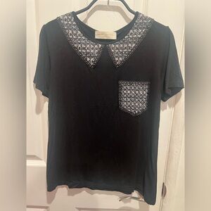 Black Top with Embellished Collar